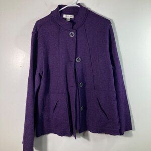Womens Coldwater Creek Artsy Wool Blend Jacket Purple L Raw‎ Edges